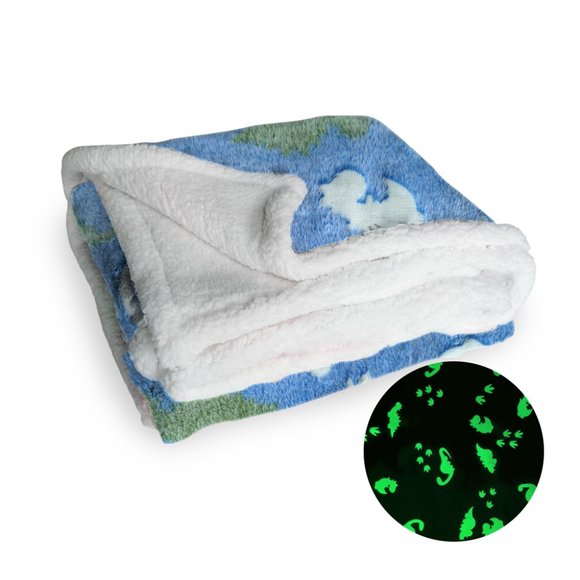 Glow in The Dark Dinosaur Sherpa Dino Blanket Throw | Blue - Picture 2 of 4